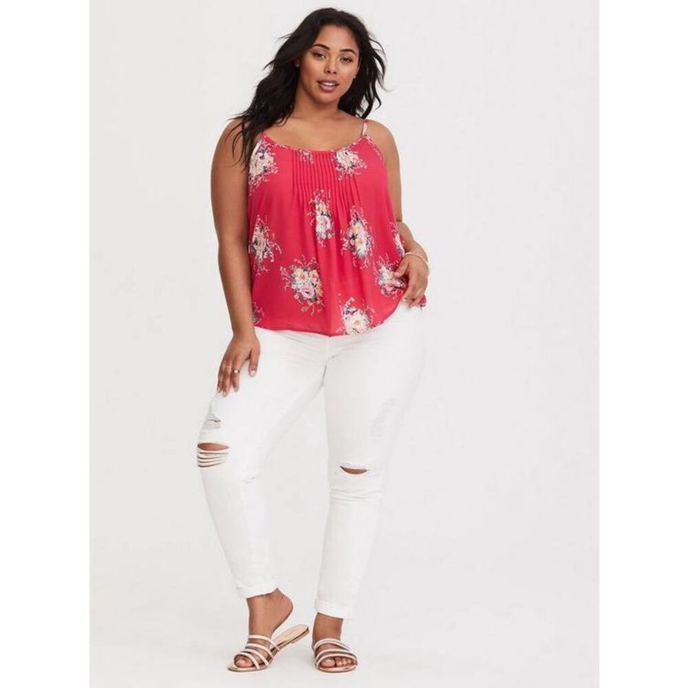 Torrid Sophie Raspberry Pintuck Georgette Swing Cami Size 1 1X Floral